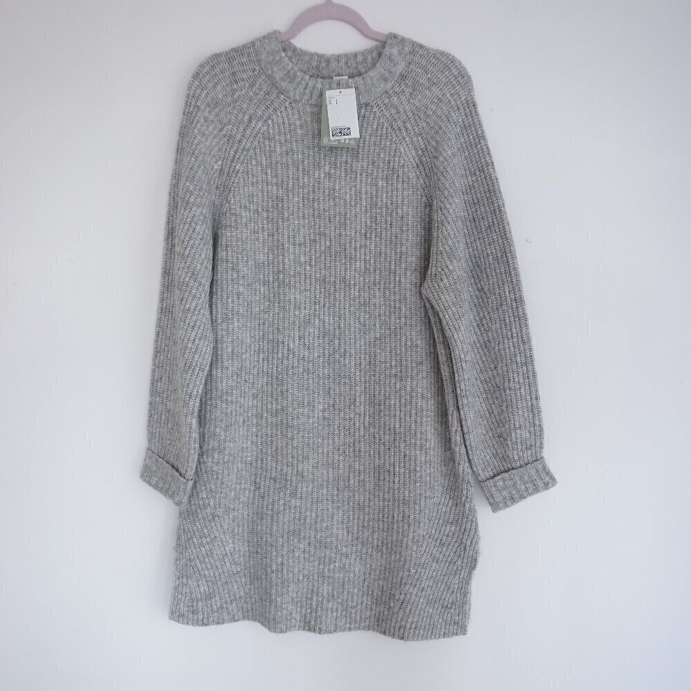 H&M Grey Knit Ribbed Long Sleeve Sweater Midi Dress S NWT